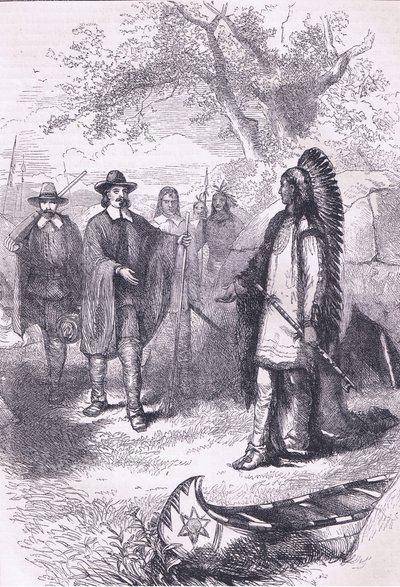Visita di Winslow a Massaqit, 1634, illustrazione da Cassells History of the United States da American School